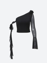 Litlookz Studio Baddie Rose One Shoulder Mesh Top, view 6