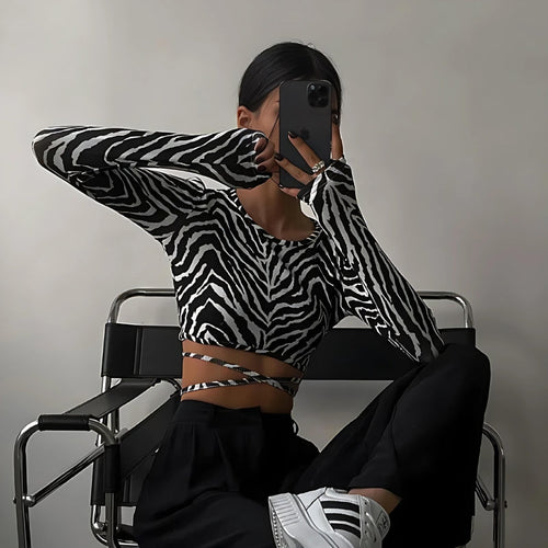 Litlookz Studio Baddie Zebra Backless Crop Top