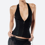 Litlookz Studio Baddie Zip Up Halter Top, view 5