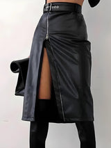 Litlookz Studio Baddie Zip Up Slit Midi Pencil Skirt, view 4