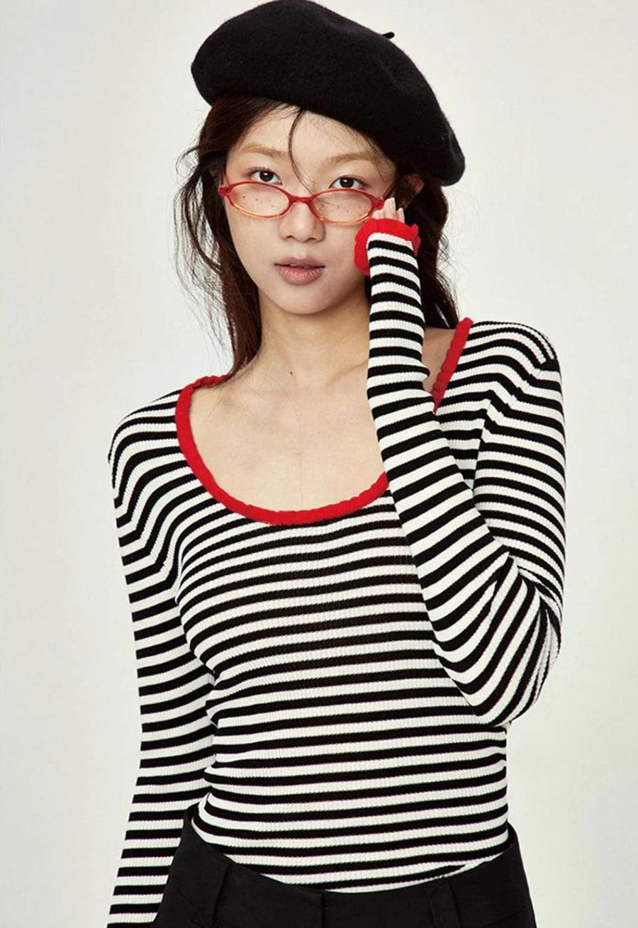 Litlookz Studio Basic Striped Scoop Neckline Top