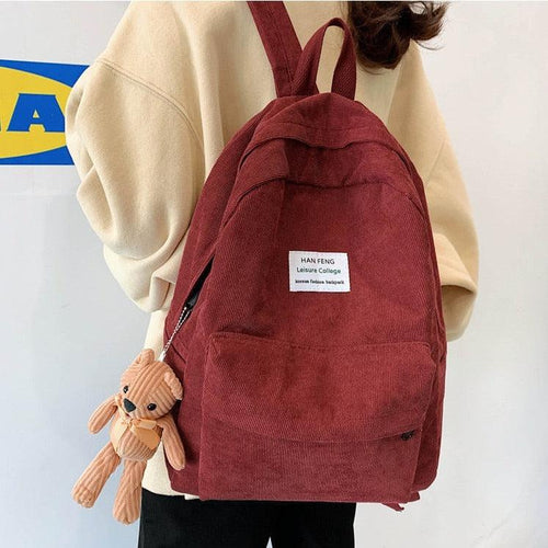 Litlookz Studio Bear Corduroy School Backpack