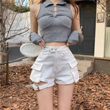 Litlookz Studio Belt Detail Cargo Denim Shorts, view 3