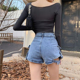Litlookz Studio Belt Detail Cargo Denim Shorts, view 6