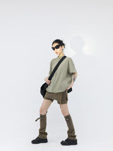 Litlookz Studio Belt Detail Denim Mini Skort With Leg Warmer, view 3