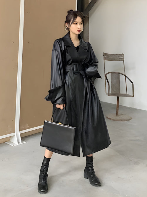 Litlookz Studio Belted Faux Leather Coat