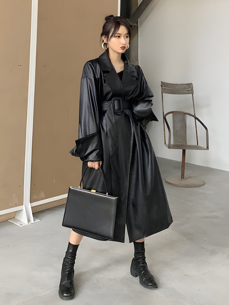 Litlookz Studio Belted Faux Leather Coat