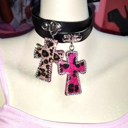 Litlookz Studio Bimbocore Leopard Cross Choker Necklace