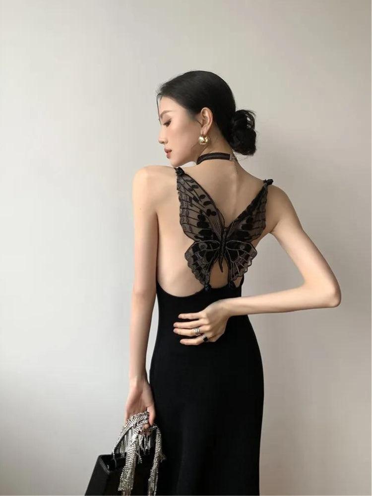 Litlookz Studio Black Butterfly Back Midi Dress