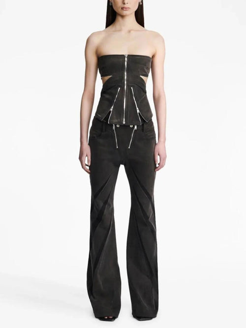 Litlookz Studio Black Denim Tube Top & Patch Jeans Two Piece Set