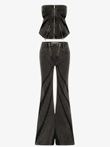 Litlookz Studio Black Denim Tube Top & Patch Jeans Two Piece Set, view 6