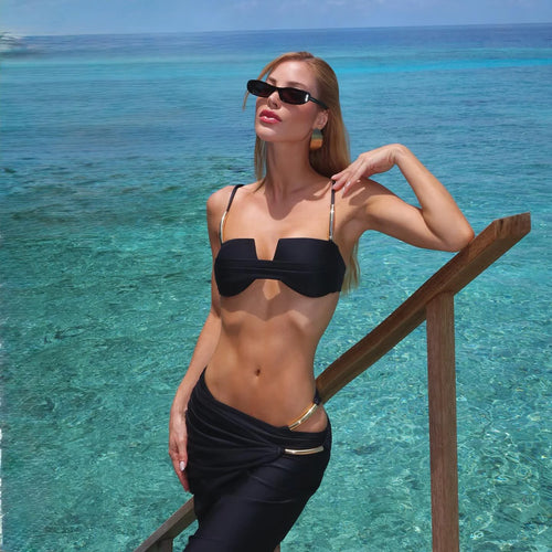 Litlookz Studio Black Draped Bikini Set