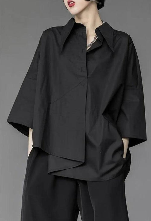 Litlookz Studio Black Korean Asymmetric Shirt