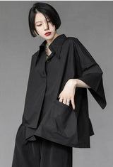 Litlookz Studio Black Korean Asymmetric Shirt, view 2