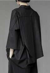 Litlookz Studio Black Korean Asymmetric Shirt, view 4
