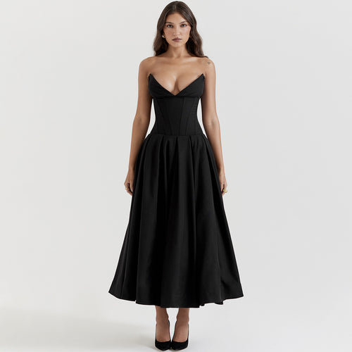 Litlookz Studio Black Plunge Corset Midi Dress