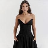Litlookz Studio Black Plunge Corset Midi Dress, view 5