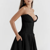 Litlookz Studio Black Plunge Corset Midi Dress, view 6
