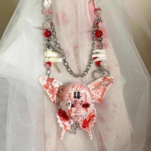 Litlookz Studio Bloody Gothic Skull Necklace