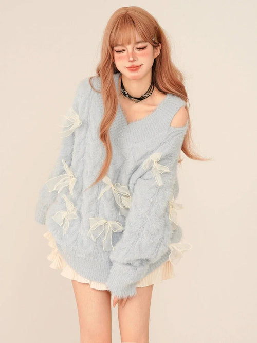 Litlookz Studio Bow Cut Out Fluffy Sweater