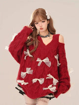 Litlookz Studio Bow Cut Out Fluffy Sweater, view 3