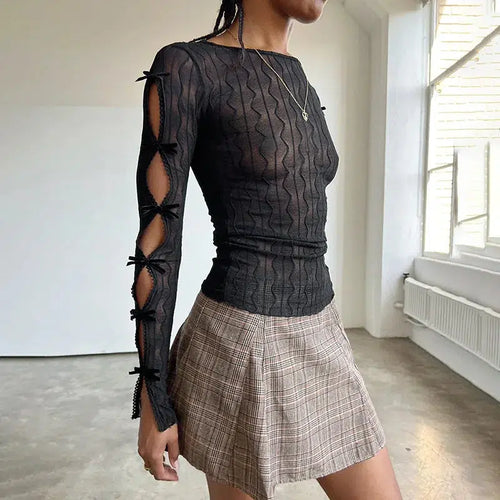 Litlookz Studio Bow Sleeve Sheer Top