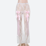 Litlookz Studio Bow Transparent Lace Flare Pants, view 3