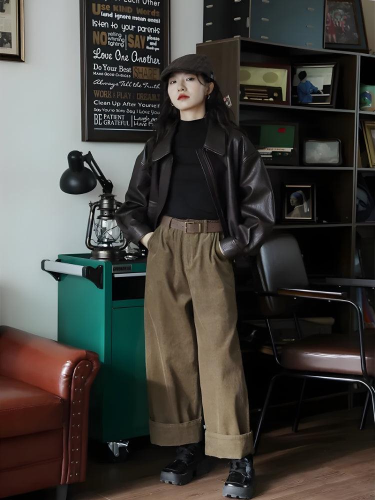 Litlookz Studio Brown Faux Leather Jacket