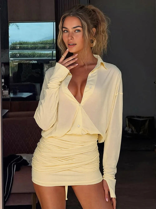 Litlookz Studio Butter Yellow Shirt & Mini Skirt Two Piece Set