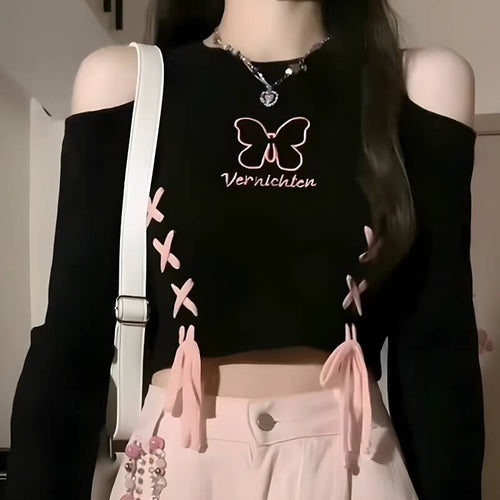 Litlookz Studio Butterfly Lace-Up Crop Top