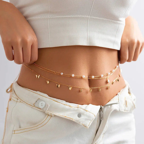 Litlookz Studio Butterfly Layered Beaded Belly Chain
