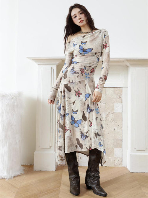 Litlookz Studio Butterfly One Shoulder Midi Dress
