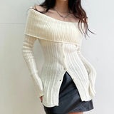 Litlookz Studio Button Up Off Shoulder Knitted Top, view 3