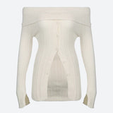Litlookz Studio Button Up Off Shoulder Knitted Top, view 5