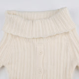 Litlookz Studio Button Up Off Shoulder Knitted Top, view 6
