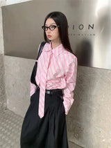 Litlookz Studio Button-Up Striped Shirt With Striped Tie, view 3