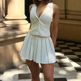 Litlookz Studio Button Up Top & Pleated Mini Skirt Two Piece Set, view 3
