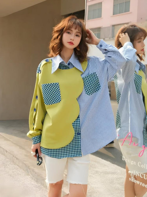 Litlookz Studio Buttoned Sleeved Patchwork Shirt