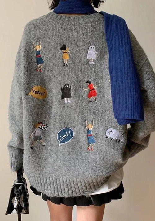 Litlookz Studio Cartoon Embroidered Knitted Sweater