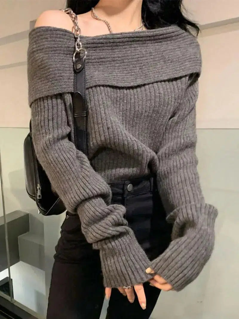 Litlookz Studio Casual Off Shoulder Knitted Sweater