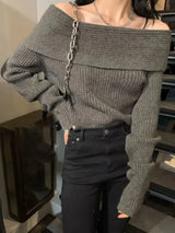 Litlookz Studio Casual Off Shoulder Knitted Sweater, view 2