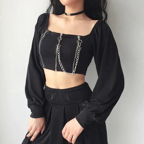 Litlookz Studio Chain Detailed Square Neck Crop Top