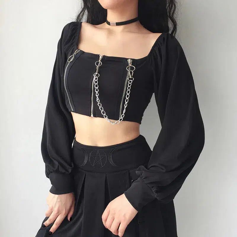 Litlookz Studio Chain Detailed Square Neck Crop Top