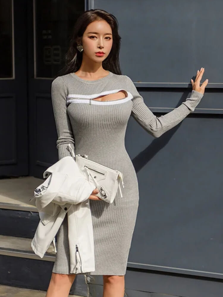 Litlookz Studio Chest Zipper Cut-Out Midi Dress