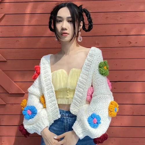 Litlookz Studio Chunky Colorful Floral Cardigan