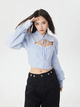 Litlookz Studio Classiccore Cut Out Crop Shirt, view 3