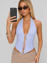 Litlookz Studio Coastal Striped Tie Top, view 2