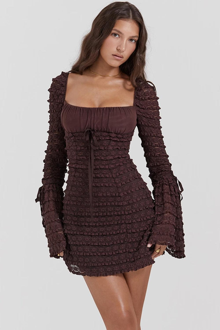 Litlookz Studio Coffee Ruched Mini Dress