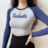 Litlookz Studio Contrast Sleeve College Crop Top, view 3