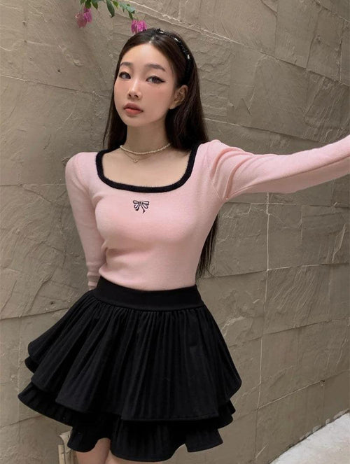 Litlookz Studio Coquette Bow Fluffy Neck Top